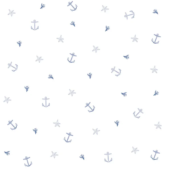Padrão marinho sem costura bonito com âncora, corais, estrelas do mar. Ornamento para tecido de design, roupas, têxteis, papel de embrulho. Ilustração vetorial —  Vetores de Stock