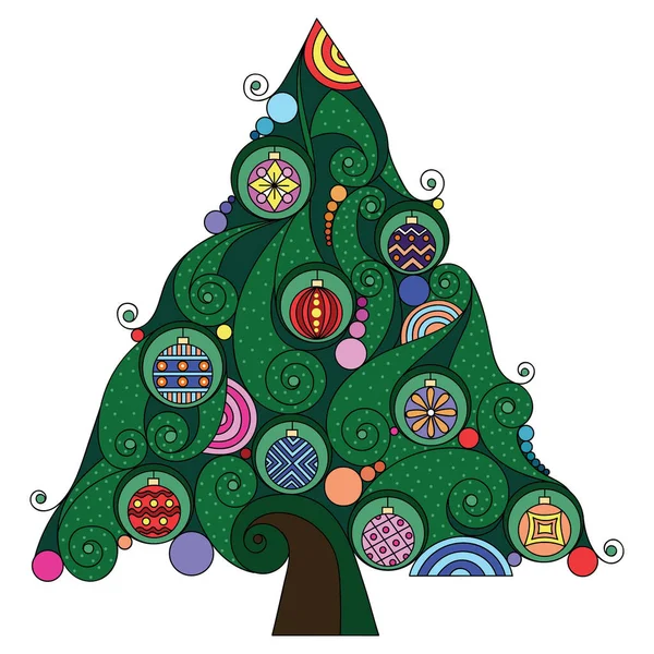 Vektor-Illustration, Farbsymbol eines Weihnachtsbaums auf weißem Hintergrund. Silvester Weihnachtsbaum geschmückter Baum Silvester — Stockvektor