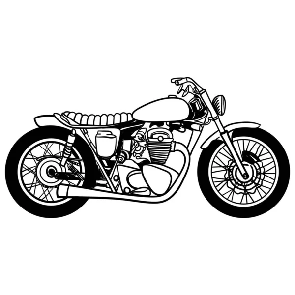 Vektör motosiklet ikonu, el çizimi, beyaz arka planda siyah, izole edilmiş. Motosiklet silueti. Vektör İllüstrasyonu — Stok Vektör
