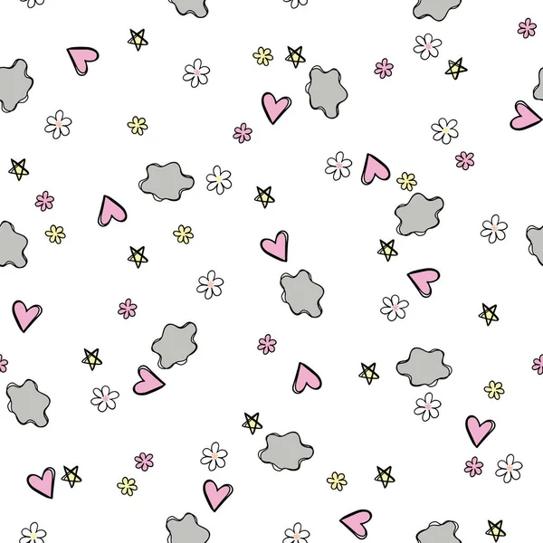 Mignon motif vectoriel sans couture avec des nuages, des cœurs. Design pour les enfants. Illustration vectorielle — Image vectorielle