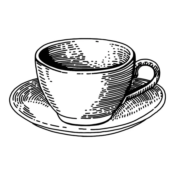 Γραφική κούπα με μελάνι σκίτσο της εικονογράφησης καφέ, σχέδιο σχέδιο σιλουέτας, μαύρο σε λευκό διάνυσμα εικονογράφηση. Νόστιμη vintage χάραξη σχεδιασμό τροφίμων — Διανυσματικό Αρχείο