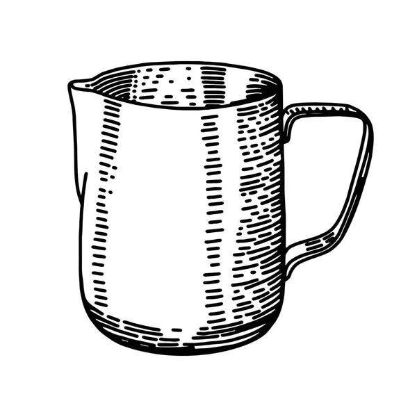 Ilustración del frasco de leche, dibujo, grabado, tinta, bosquejo de jarra de leche, ilustración vectorial. sobre un fondo blanco, para una cafetería — Archivo Imágenes Vectoriales