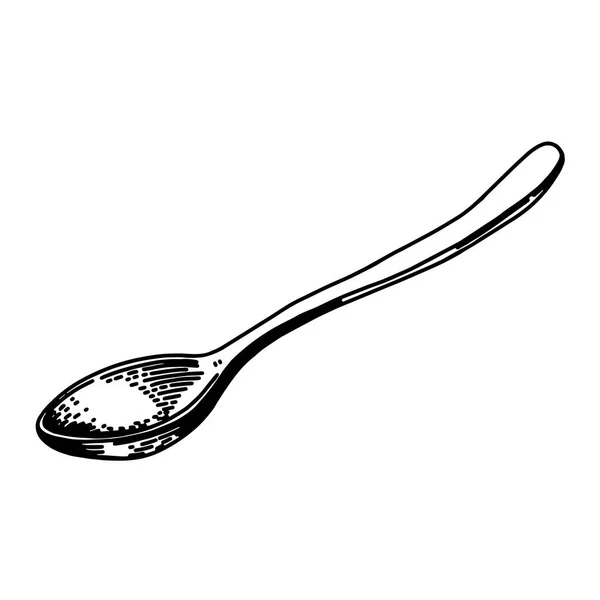 Kitchen Metal Spoon Tablespoon Vector Sketch Drawing Food Catering Serve — Stock Vector