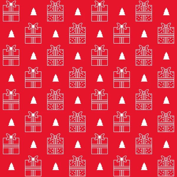 Vektor Weihnachtsmuster Mit Geschenken Auf Rotem Hintergrund Für Geschenkpapier Postkarten — Stockvektor