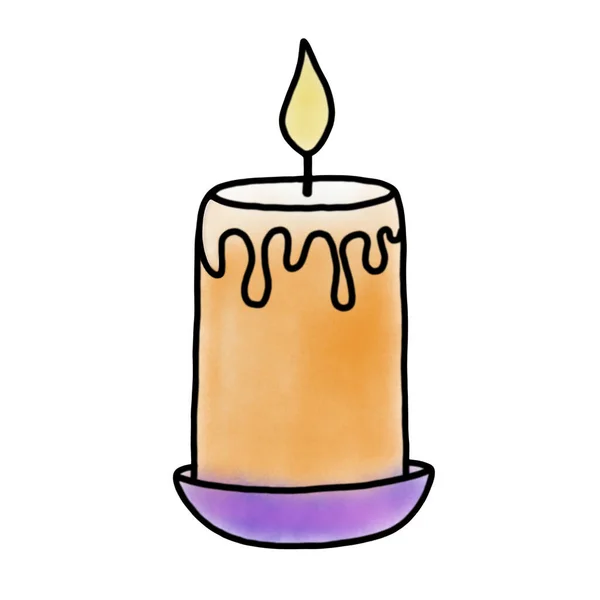 Cute candle on a white background. Magic, witchcraft, romantic date, love, celebration. Hand drawn isolated single illustration — Stock Photo, Image