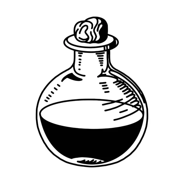 Μαγικό Δηλητηριώδες Φίλτρο Φιάλη Κρανίο Μαγικό Αντικείμενο Μάγισσας Χέρι Ζωγραφισμένο — Διανυσματικό Αρχείο