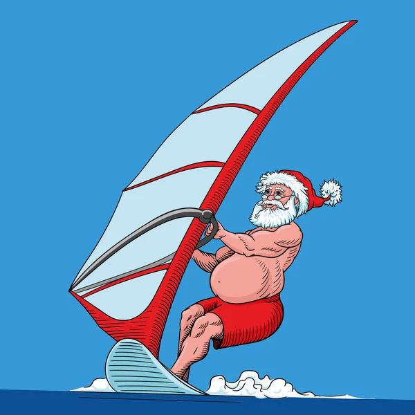 Feliz Australia Santa Claus Está Surfeando Una Gran Ola Mar — Archivo Imágenes Vectoriales