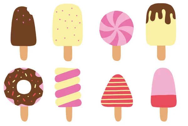 A set of different ice cream on a stick, popsicle. vector drawing, color — Stock Vector
