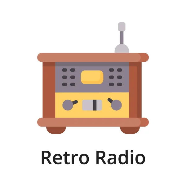 Retro Radio Flat Vector Illustration Single Object Icon Design White — Stock Vector