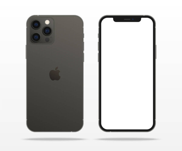 TASHKENT, UZBEKISTAN - NOVEMBER 7, 2020: Black iphone 12 pro mockup, Smartphone mock up with white screen, iphone, device mockup. New iPhone 12 is a smartphone developed by Apple Inc.