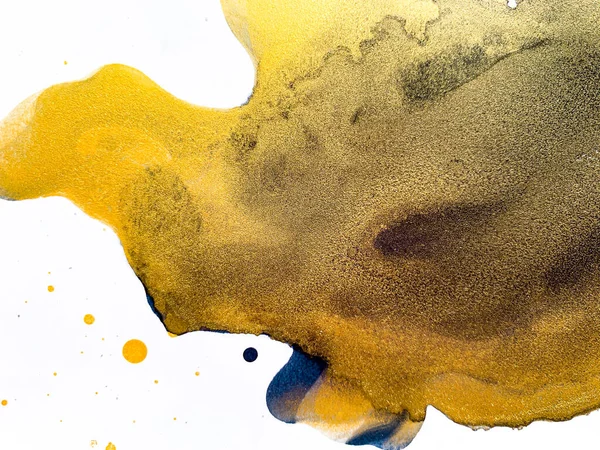Υδατογραφία Gold και Black Splashes. Μελάνι Αλκοόλ και ακρυλική ζωγραφική Υφή. — Φωτογραφία Αρχείου