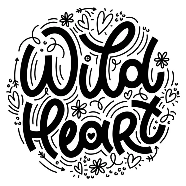 Wild hart belettering in doodle stijl. — Stockvector