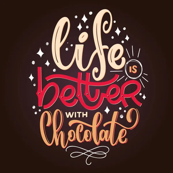 Chocolat lettrage main citation colorée — Image vectorielle