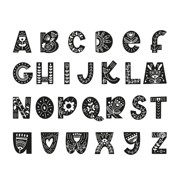 Alphabet dessiné à la main dans un style scandinave — Image vectorielle