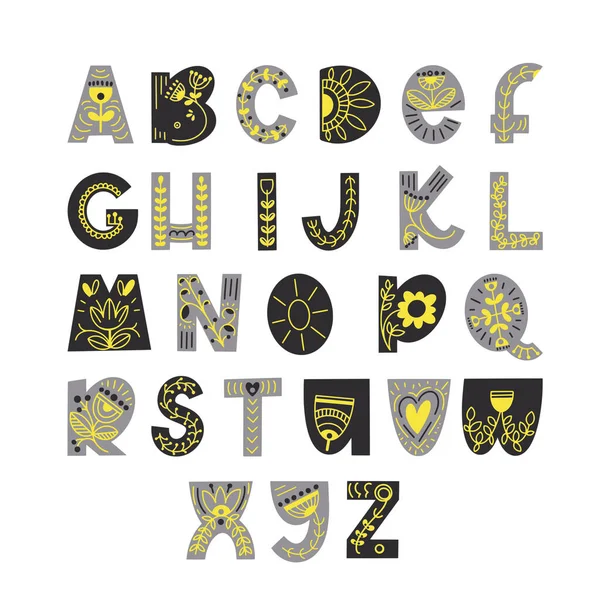 Alphabet dessiné à la main dans un style scandinave — Image vectorielle