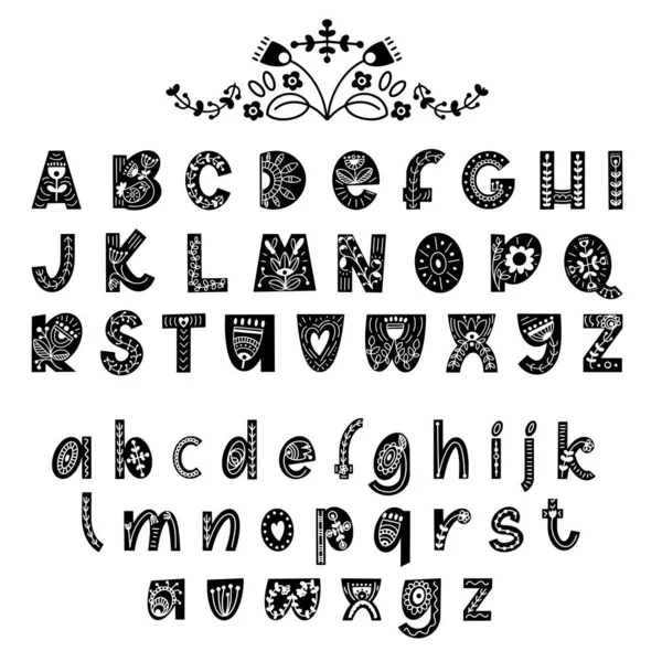 Hand drawn alphabet in scandinavian style — Stock Vector