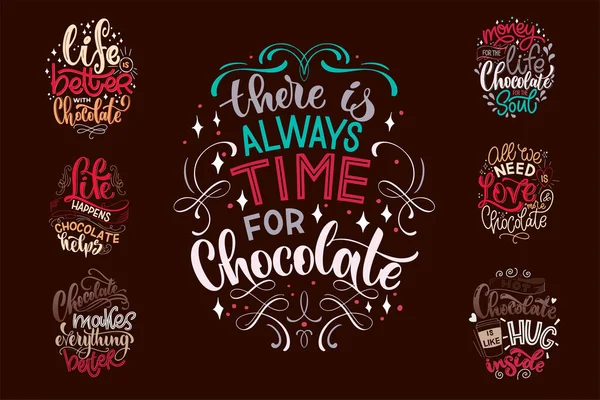 Chocolate hand lettering quotes set. — Stock Vector