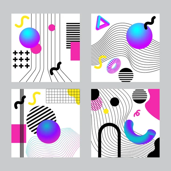 Géométrie 3D vibrante et lignes collage abstrait. — Image vectorielle