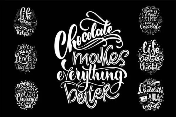 Chocolate hand lettering quotes set. — Stock Vector