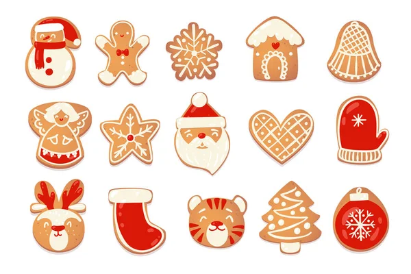 Peperkoek kerst leuke koekjes set. — Stockvector