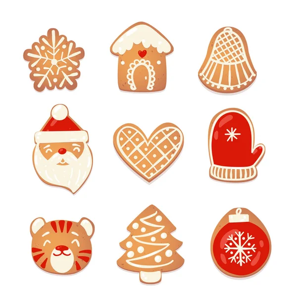 Conjunto de galletas lindas de Navidad de jengibre. — Vector de stock