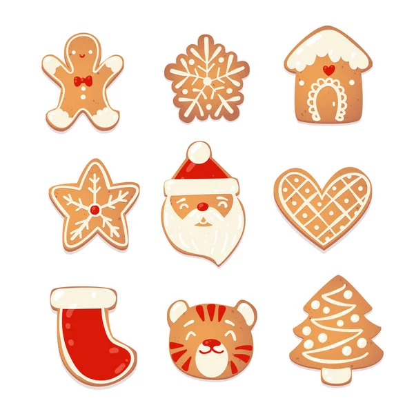 Peperkoek kerst leuke koekjes set. — Stockvector