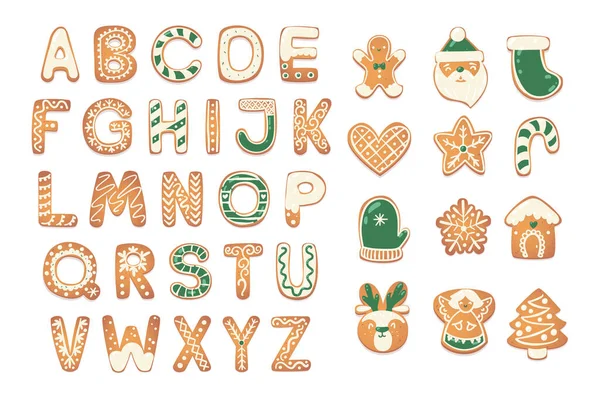 Weihnachten Lebkuchen Buchstabenfiguren. — Stockvektor