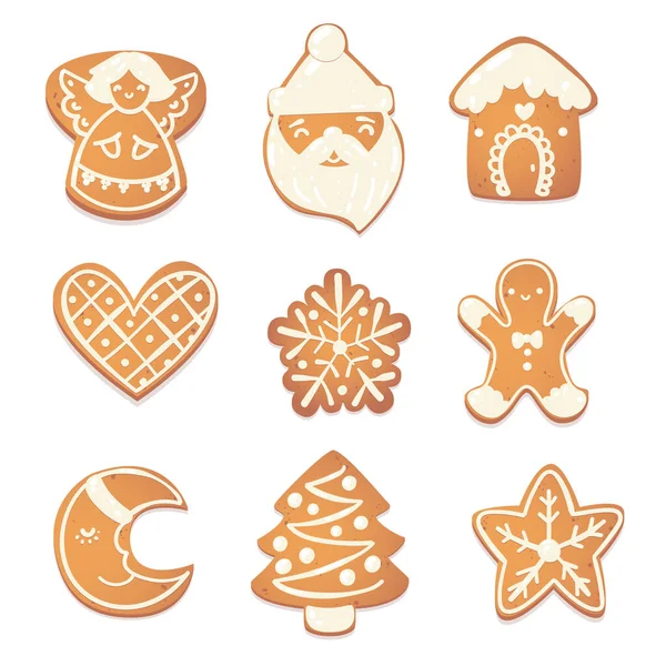 Conjunto de galletas lindas de Navidad de jengibre. — Archivo Imágenes Vectoriales
