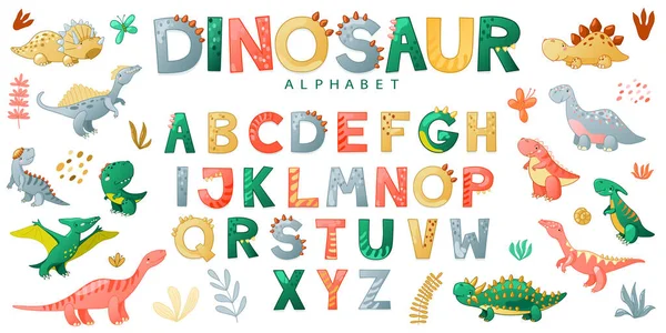 Cartoon niedliches Dino-Alphabet — Stockvektor