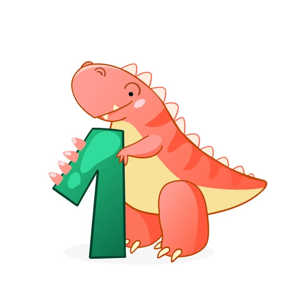 Cute dinosaur cartoon numbers. — Stock Vector