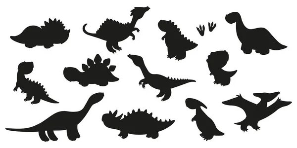 Conjunto de silueta de dinosaurio — Vector de stock