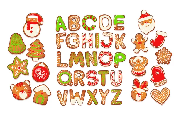 Weihnachts-Lebkuchen-Alphabet — Stockvektor