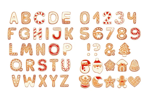 Boże Narodzenie pierniki ciasteczka cyfry alfabetu. — Wektor stockowy