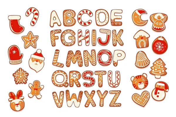 Weihnachts-Lebkuchen-Alphabet — Stockvektor