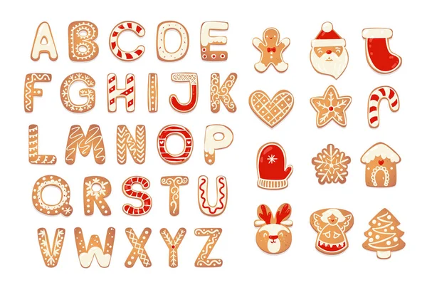 Navidad galletas de jengibre alfabeto figuras. — Archivo Imágenes Vectoriales