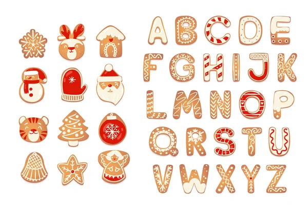 Weihnachten Lebkuchen Buchstabenfiguren. — Stockvektor