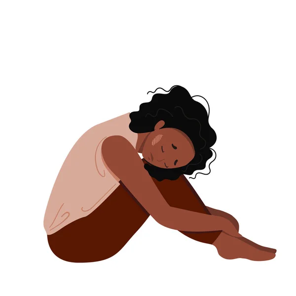 Müde Frau sitzt auf dem Boden. — Stockvektor