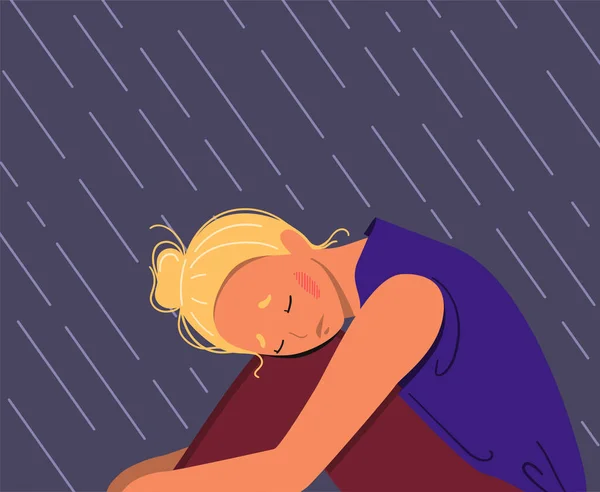 Deprimerad ung olycklig flicka sitter — Stock vektor