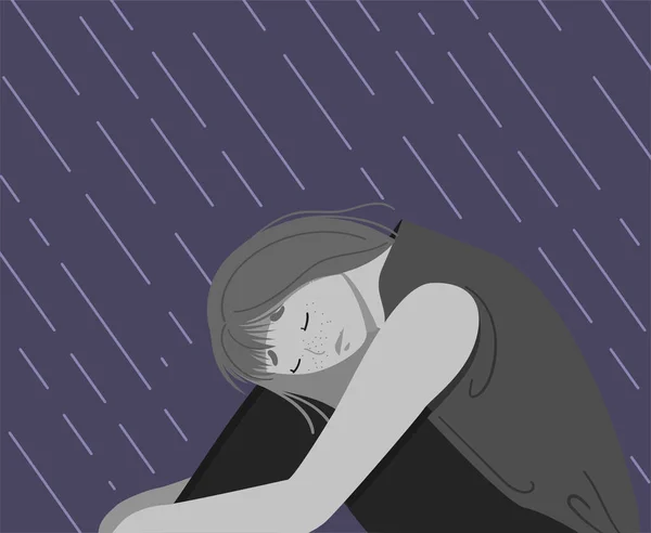 Depressziós fiatal boldogtalan lány ül — Stock Vector