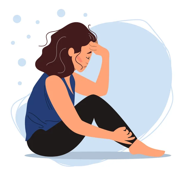 Tired woman sitting on the floor. — Stock Vector