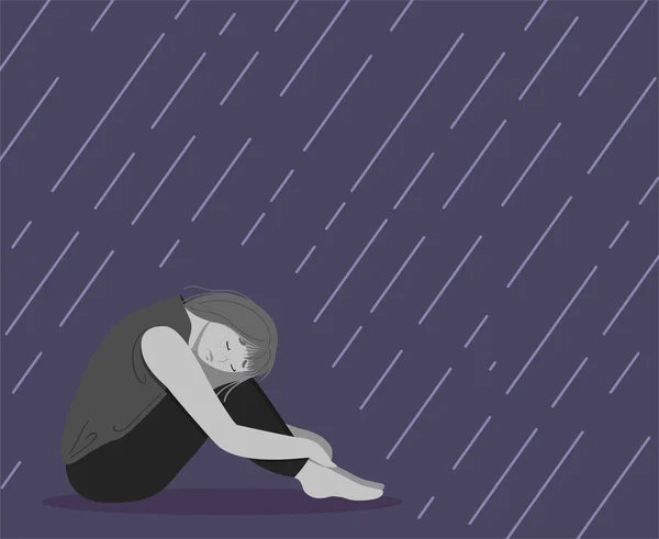 Депресивна молода нещасна дівчина сидить — стоковий вектор