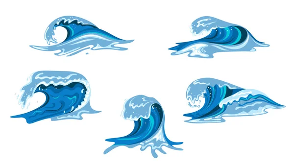 Vagues Tsumani dans le style de dessin animé plat. — Image vectorielle