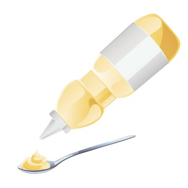 Metal kaşıkla mayonez ve katroon düz stil..