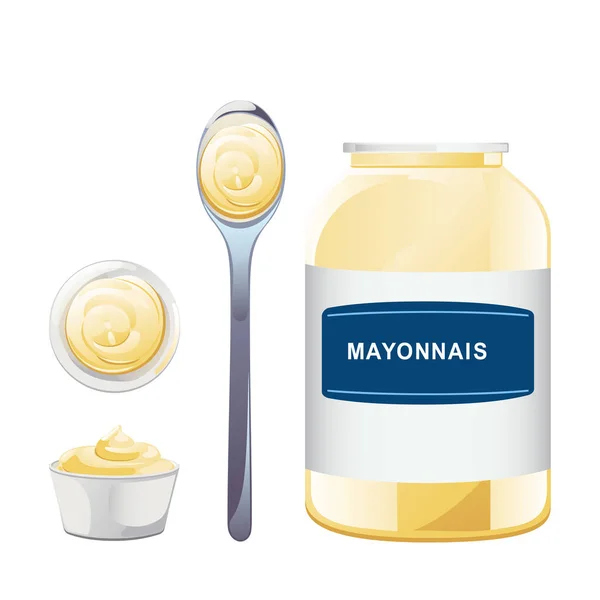 Mayonnaise in glass bottle. — Stock Vector