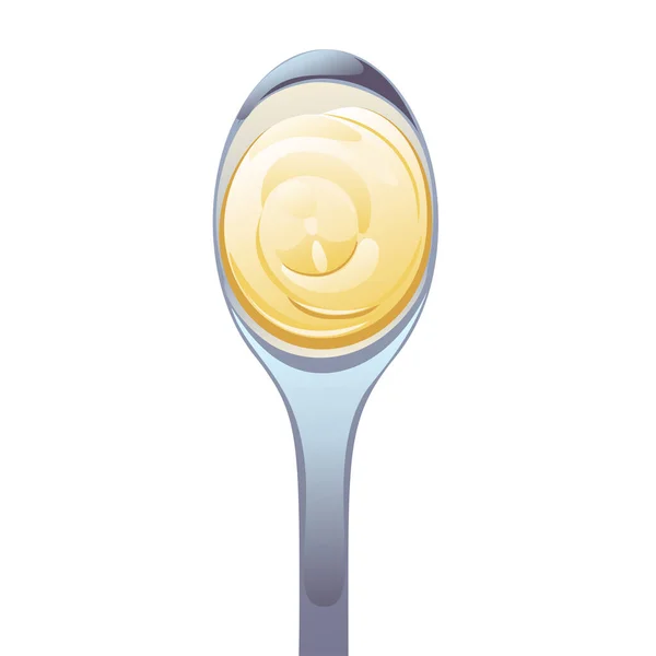 Mayonnaise in metal spoon in catroon flat style. — Stock Vector