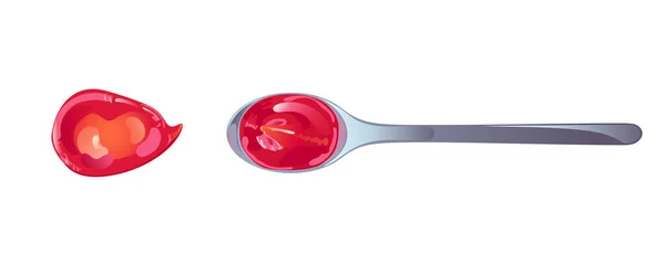 Ketchup de tomate na colher. —  Vetores de Stock