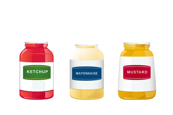 Ensemble de ketchup, mayonnaise, sauces moutarde. — Image vectorielle