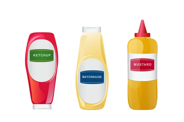 Ketchup, Mayonnaise, Senfsaucen-Set. — Stockvektor