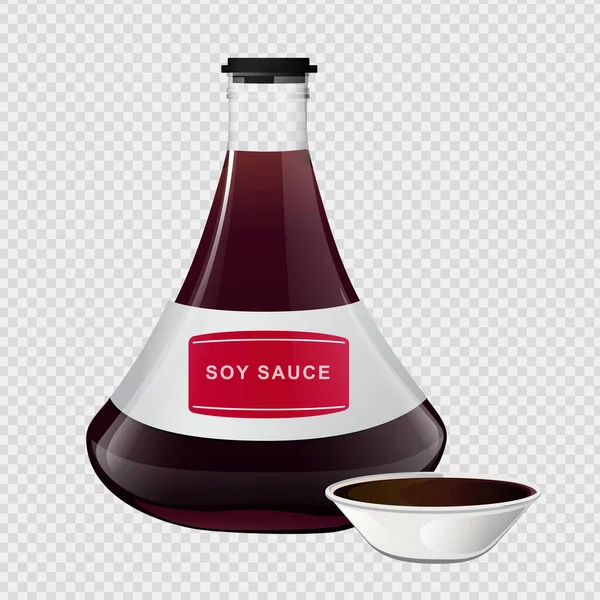 Soy asian sushi sauce in glass bottle. — Stock Vector