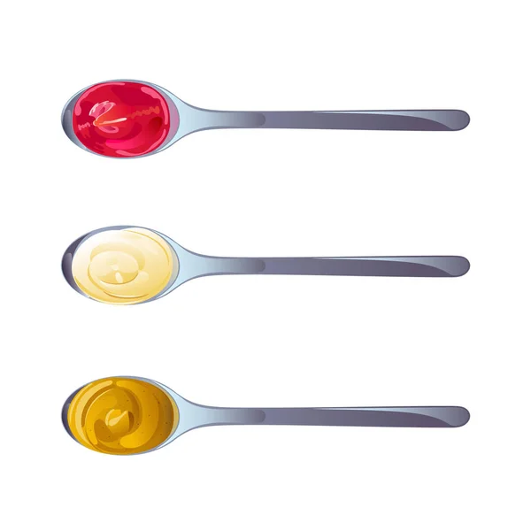 Ensemble de ketchup, mayonnaise, sauces moutarde. — Image vectorielle